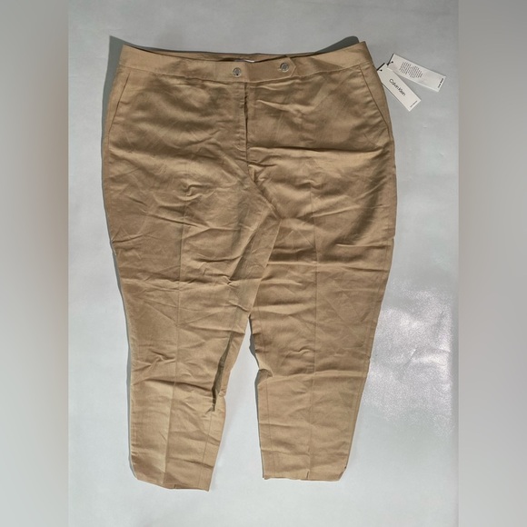 NEW- Plus Size 22W Calvin Klein Women's Linen Blend Suit/Dress Pants Camel $109 - Picture 2 of 16